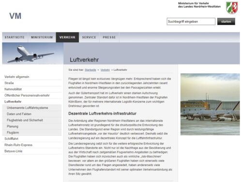 Ministerium fuer Verkehr NRW Luftverkehr